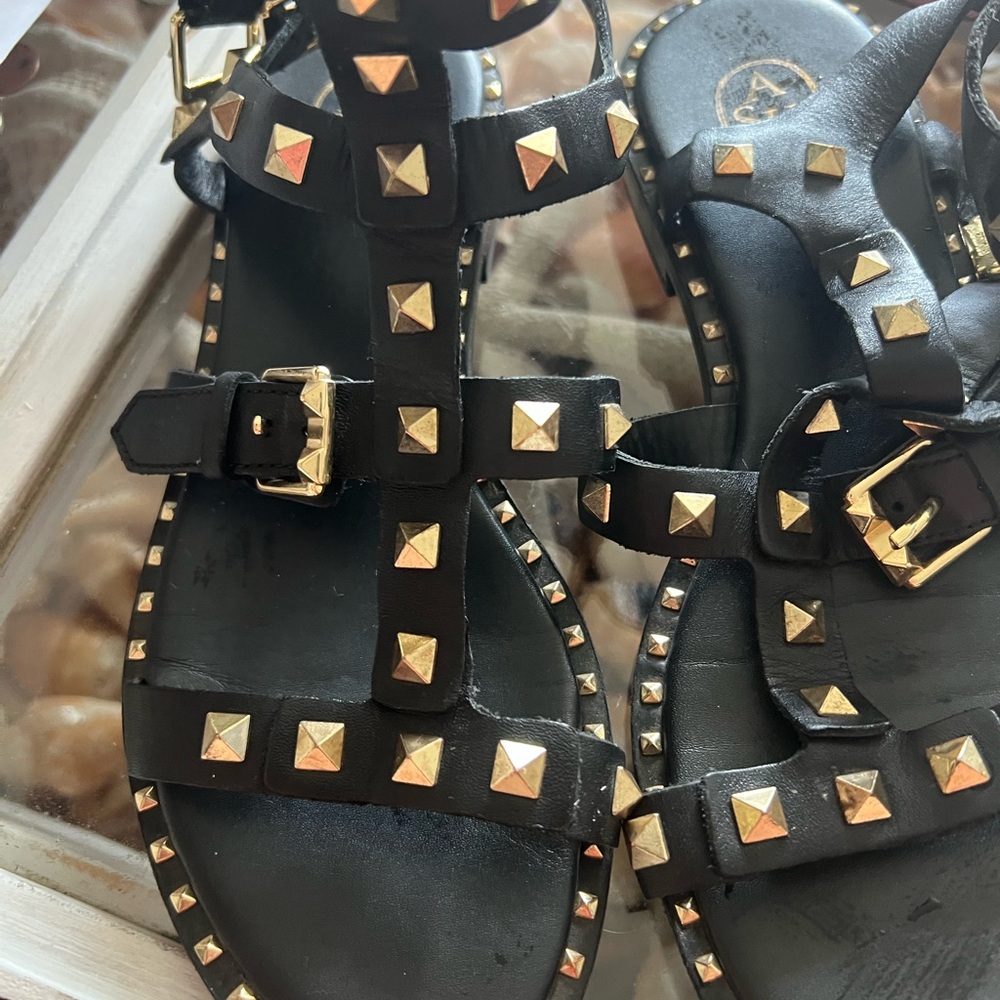 Ash Black and Gold Cage Sandals with Studded Straps